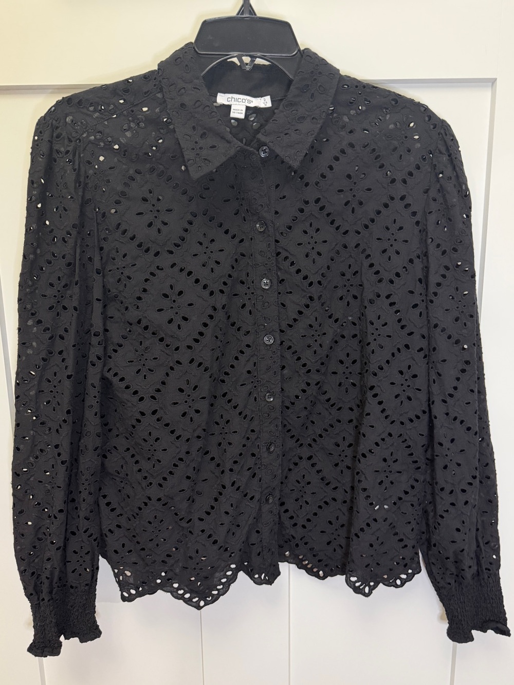 Chico’s long sleeve eyelet button down